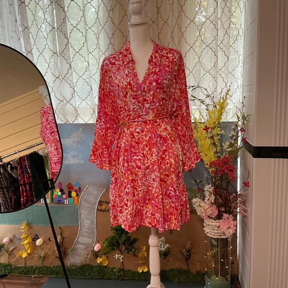 Susan Graver Vibrant Pink Long Sleeve Dress - Picture 1 of 4